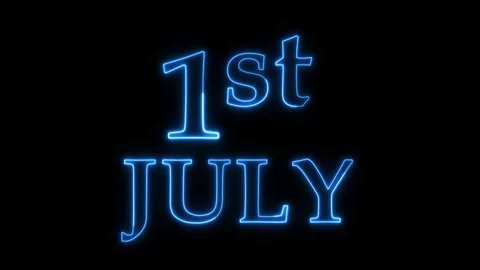 Blue neon sign displaying first of july date on black background. 動画素材 337521905