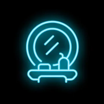 Blue neon sign of dressing table with mirror on black background Stock Illustration