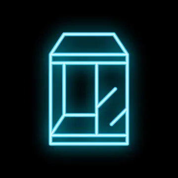 Blue neon sign of elevator or lift on black background 스톡 일러스트
