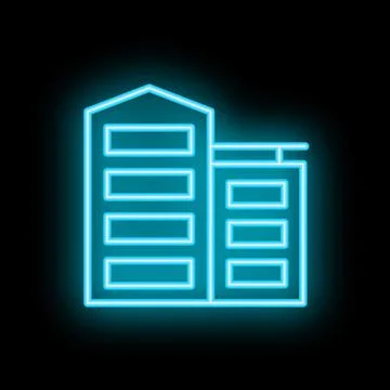 Blue neon sign of generic office buildings at night Ilustración de archivo