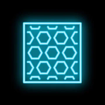Blue neon sign of a honeycomb pattern glowing on a black background 库存插图
