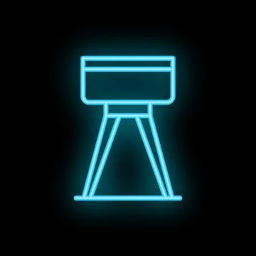 Blue neon sign of a modern stool on black background Stock Illustration