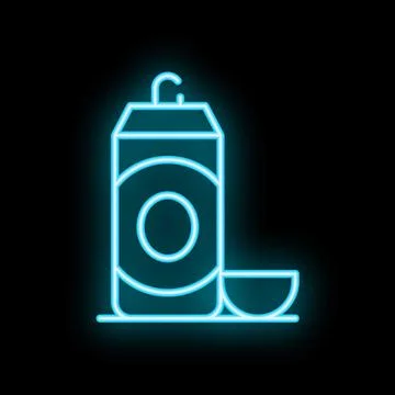 Blue neon sign of an open soda can with pull tab on black background Stock Illustration