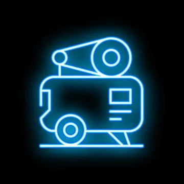 Blue neon sign of a professional video camera for recording on black backgrou Stock Illustration