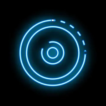 Blue neon sign representing loading icon on black background Stock Illustration