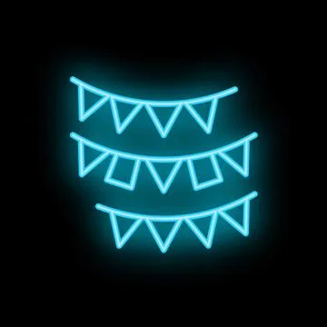 Blue neon sign representing three garlands hanging for party decoration Stock Illustration