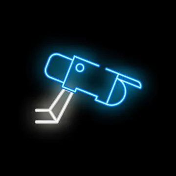 Blue neon sign of a security camera recording on black background Stock Illustration