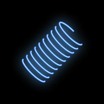 Blue neon sign shaped like a spring glowing on black background Stock Illustration