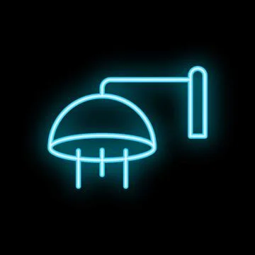 Blue neon sign showing a ceiling lamp on black background Stock Illustration