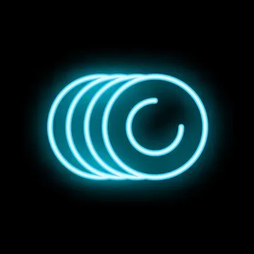 Blue neon sign showing stack of plates on black background Stock Illustration