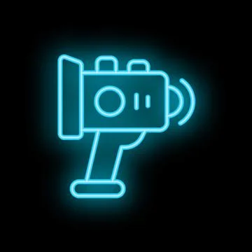 Blue neon sign of a speed camera flashing on a dark background Stock Illustration
