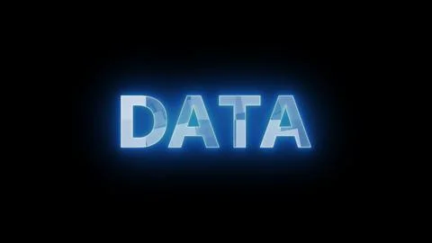 Blue neon sign spelling DATA on dark background. Stock Illustration