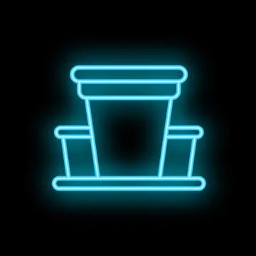 Blue neon sign of a table with two chairs on black background Stock Illustration