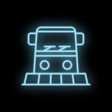 Blue neon sign of train on platform at night Stock Illustration