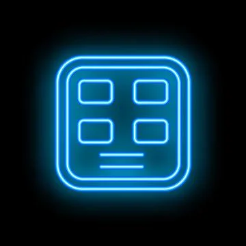 Blue neon smartphone interface with six app icons glowing in the dark Illustrazione stock