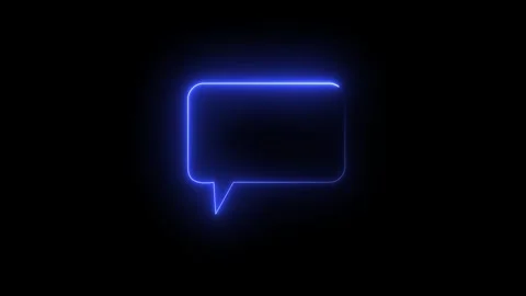 Blue Neon Speech Bubble Comic Glow on Black Background Stock Footage 307494841