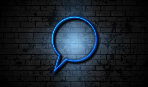 Blue neon speech bubble on dark brick wall イラスト素材