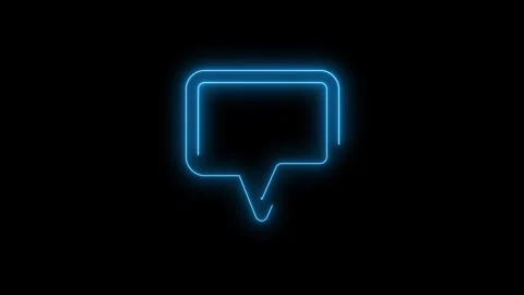 Blue Neon Speech Bubble Icon on Black Background Keywords: speech bubble, i.. Video stock 320179646