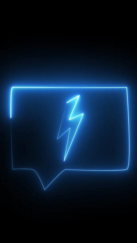 Blue neon speech bubble with lightning bolt icon. Neon speech bubble for ch.. Stock Footage 344861064