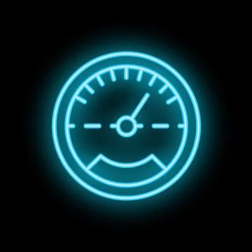 Blue neon speedometer showing progress on black background Stock Illustration