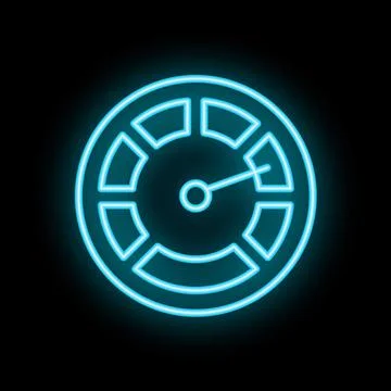 Blue neon speedometer showing progress on black background Stock Illustration
