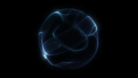 Blue neon sphere orb structure. Flowing waveform motion inside round shape... Stock-Footage 333693529