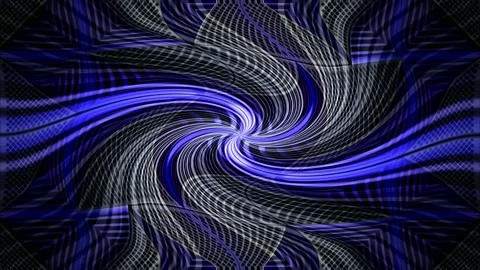 Blue Neon Spiral Waves Animation, Futuristic Swirl Pattern, Warped Grid Stock Footage 341970967