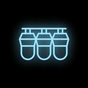 Blue neon spotlights hanging on ceiling in dark room Stock Illustration