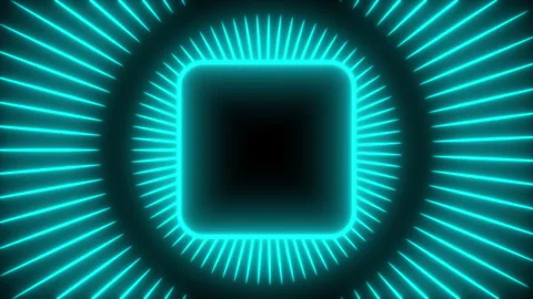 Blue Neon Square Frame With Stripes Abstract Video Animated Background Stock Footage 342302959