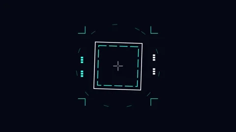 Blue neon square HUD interface element on black background Stock Footage 345228466