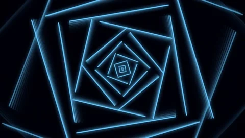 Blue Neon Square Tunnel Animation Loop Video stock 343554992