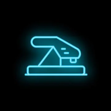 Blue neon stapler icon glowing against a black background Stock Illustration