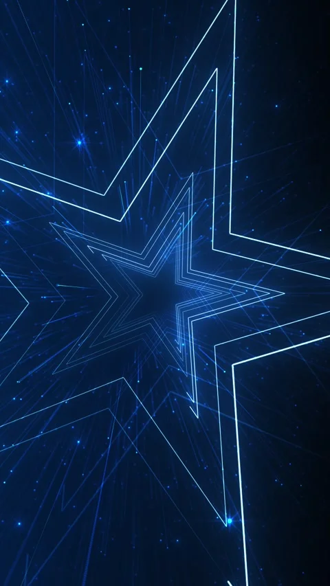 Blue neon star tunnel background with layered outline geometry, radiant lines, a Stock Footage 340551163