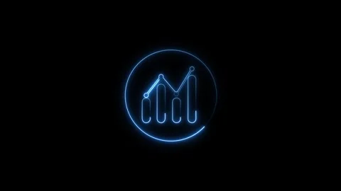 Blue neon statistics data animation loops circle chart graphic bars. Neon s.. Stock Footage 340999868