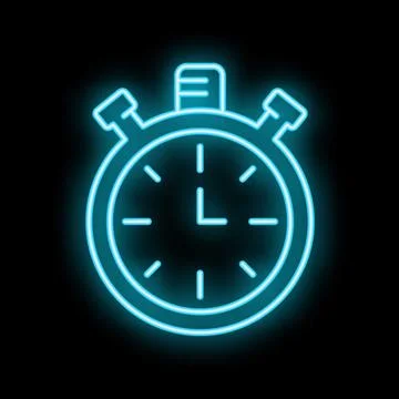 Blue neon stopwatch counting down the time on black background Illustrazione stock