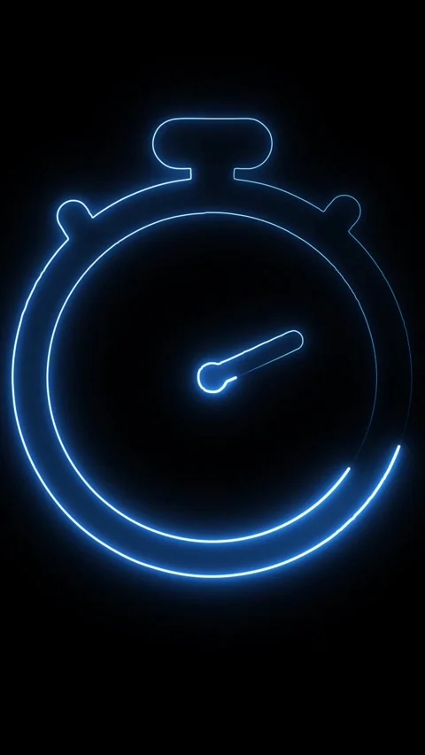Blue neon stopwatch icon on black background. Animated stopwatch for timer .. 動画素材 344861907