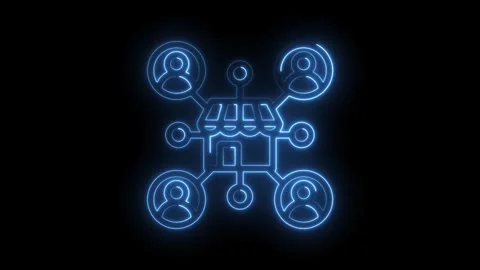 Blue neon store connected to customers digital online business concept anim.. Stock Footage 346006433
