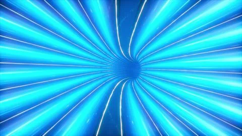 Blue neon stream. Flying through the universe lightspeed tunnel. 3d illustr.. Stock-Illustration