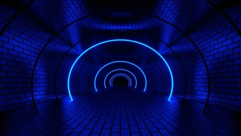 Blue Neon Strobe Brick Tunnel Background VJ Loop in 4K Stock Footage 279390920