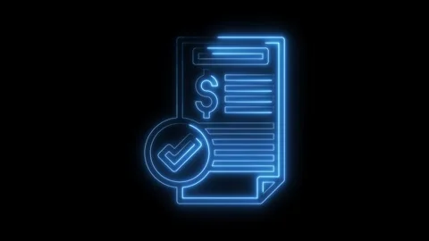 Blue neon style accepted invoice with checkmark on black background animation Stock Footage 322969998