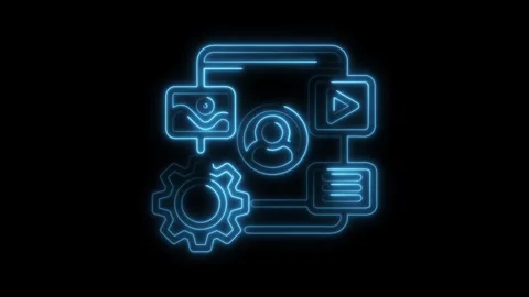 Blue neon style digital content management system connecting media and user.. Stock Footage 309915488