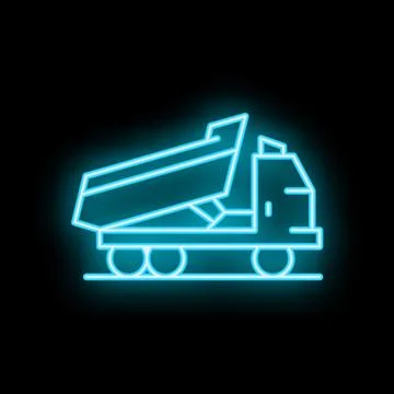 Blue neon style icon of a dump truck for construction Stock Illustration