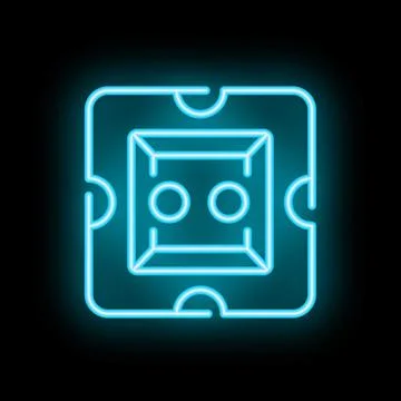 Blue neon style icon representing an electrical outlet for power supply Stock Illustration