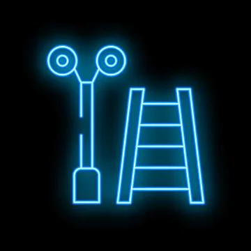 Blue neon style pool ladder and street lamp icon glowing in the dark Stock Illustration