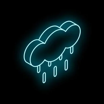 Blue neon style rain cloud glowing on black background Stock Illustration