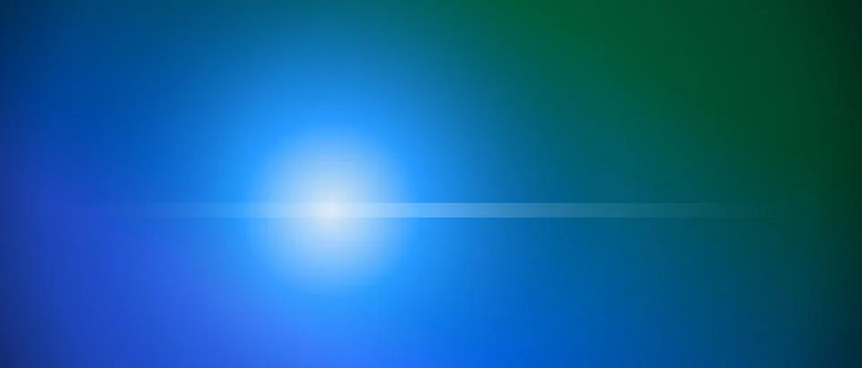 Blue neon sun with horizontal light streak on cyan gradient background Illustrazione stock