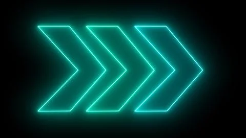 Blue neon swipe arrow pointing to right and moving on black background. Ani.. Stock Illustration