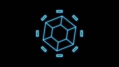 Blue neon target HUD element randomly rotate seamless loop 3d render. Display Video stock 289032914