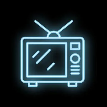 Blue neon television set transmitting on black background Illustrazione stock