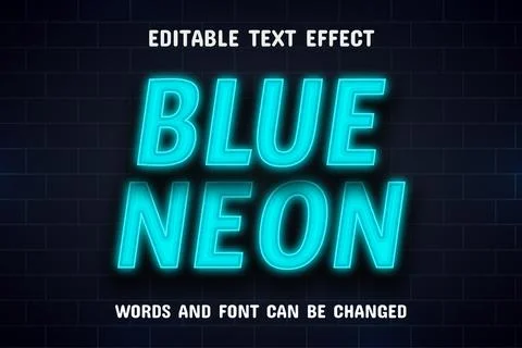 Blue neon text effect editable Stock Illustration